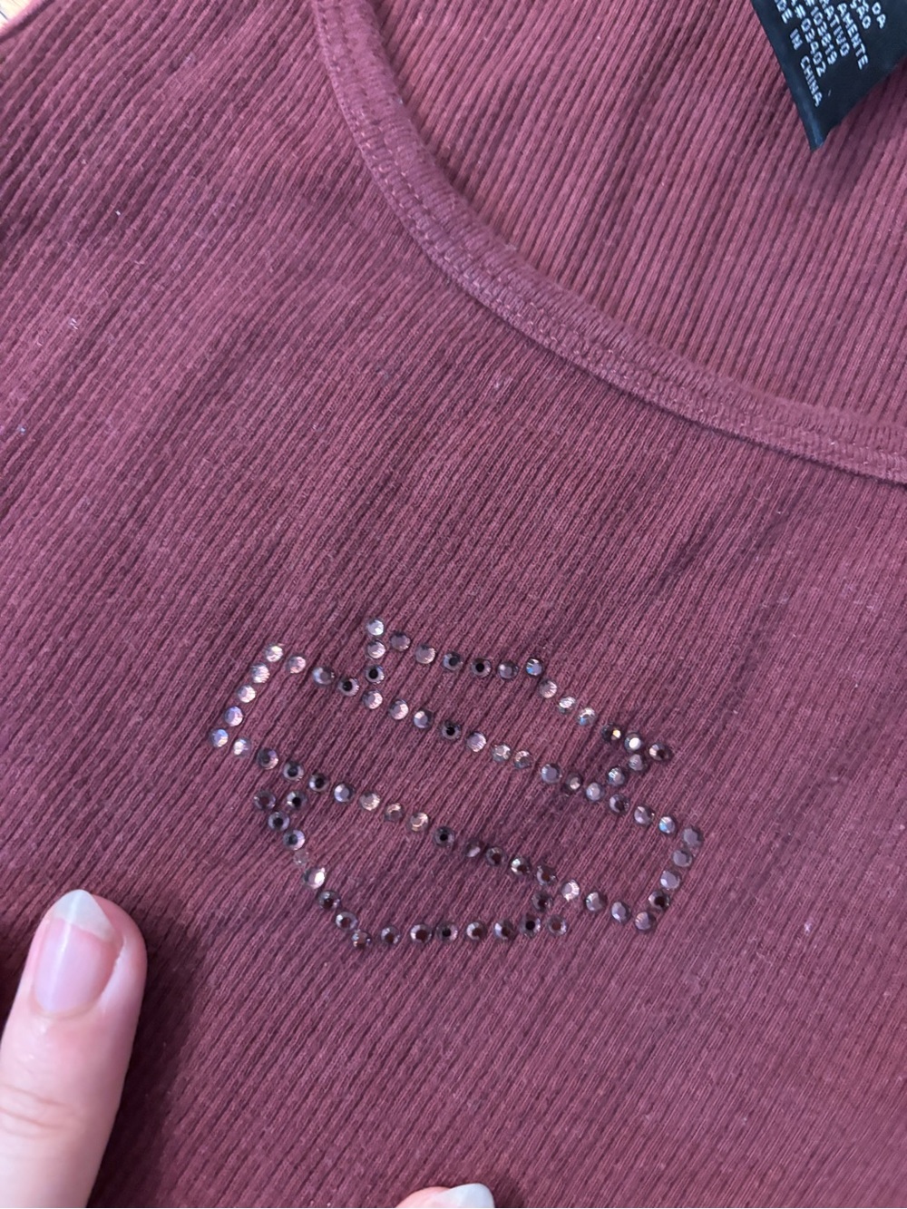 Harley-Davidson Ribbed Tank Top | Burgundy | Rhinestone Logo | Size S